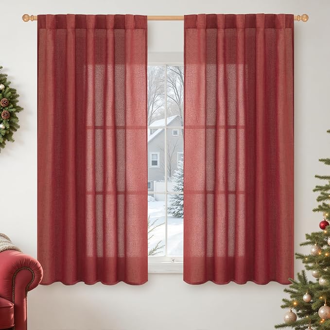 YoungsTex Red Linen Curtains 48 Inch Length by YoungsTex