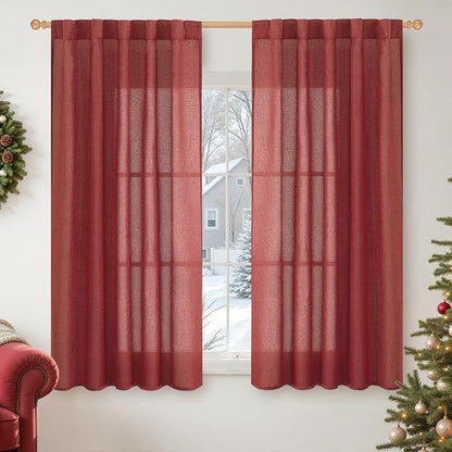 YoungsTex Red Linen Curtains 48 Inch Length by YoungsTex