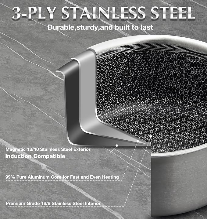 KOCH SYSTEME CS Hybrid Nonstick Stainless Steel Saucepan Set, 6-Piece Triply - Image 3