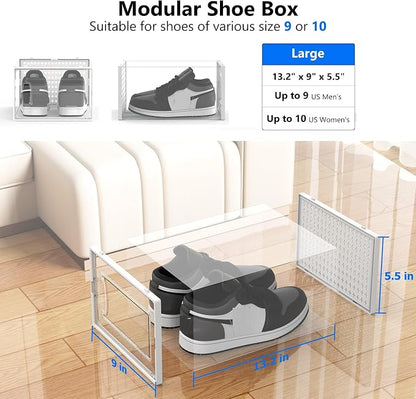 12 Pack Large Modular Clear Plastic Stackable Shoe Storage Organizer - Image 5