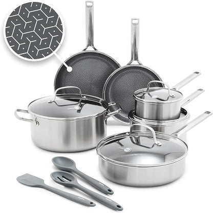 GreenPan Hybrid 13 Piece Nonstick Stainless Steel Cookware Set, APEX Tri-Ply by GreenPan