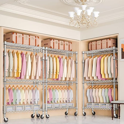 Heavy Duty Rolling Garment Rack 3 Tiers Adjustable Wire Shelving Clothes Rack - Image 4