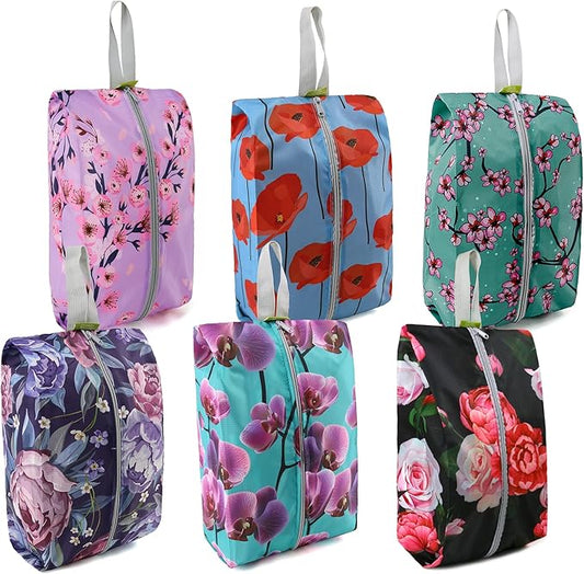 BeeGreen Shoe Organizer 6pcs Shoe Bags with Zipper Closure, Flower Design Shoe Storage Organizer with Handle Travel Bags For Men and Women, Portable Nylon Travel Gifts