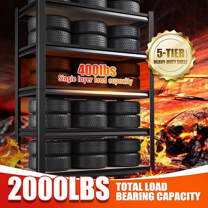 Set of 3 Garage Shelving-2050 lbs 5 Tier Storage Shelves, Adjustable Heavy Duty - Image 7