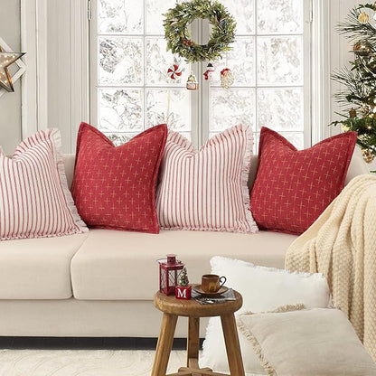 ZWJD Christmas Pillow Covers 26x26 Set of 2 Soft Polyester Textured Red Pillows - Image 3