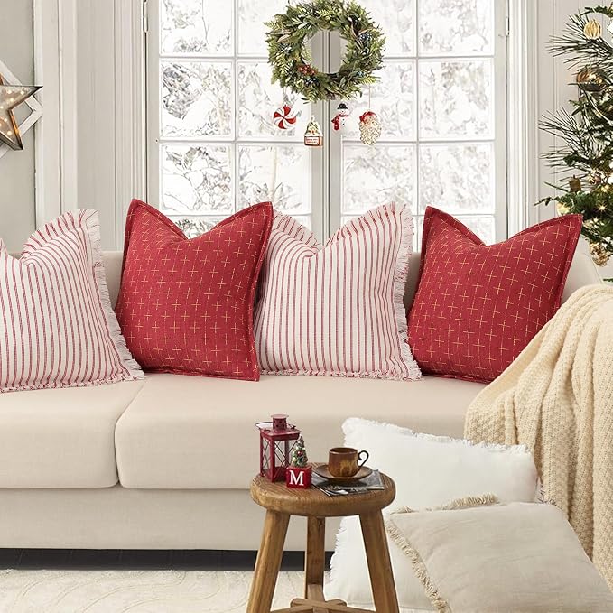 ZWJD Christmas Pillow Covers 24x24 Set of 2 Soft Polyester Textured Red Pillows - Image 3