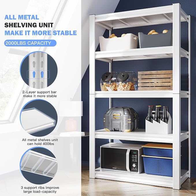 Raybee Garage Shelving Heavy Duty 2000LBS Storage Shelves Heavy Duty Shelving 5 - Image 5
