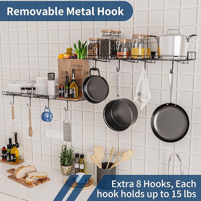 4 Pack Garage Wall Shelf, Wall Mounted Storage Shelves, Heavy Duty Metal Shelves for Room Wall, Loads 260 LBS Floating Shelves Mesh Storage Rack for Garage, Office, Basement,Wall Cabinet and Kitchen