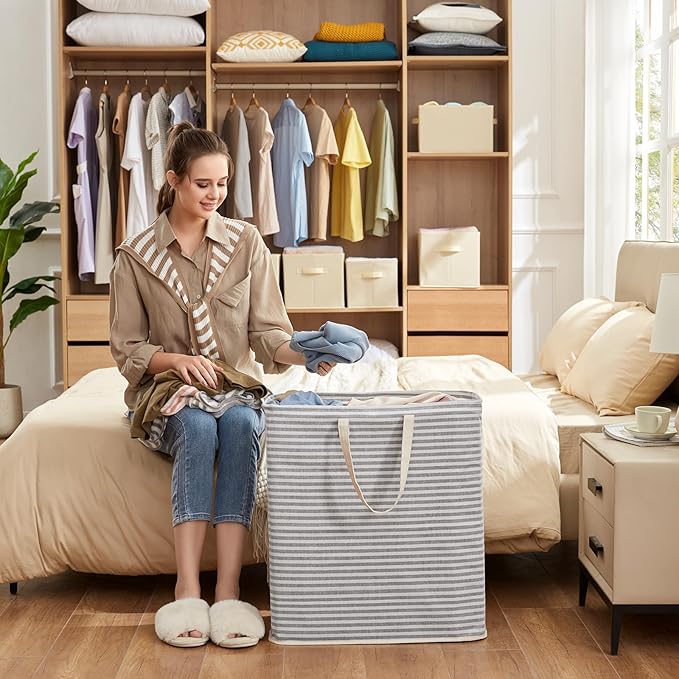 Lifewit 2 Pack Laundry Hamper Large Collapsible Laundry Basket, Freestanding Waterproof Cloth Hamper with Easy Carry Handles in Laundry Room Bedroom Bathroom Dorm for Adult, Gray&Pink, 2 x 100L
