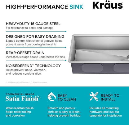 KRAUS Kore 36-Inch Undermount Workstation 16 Gauge Single Bowl Stainless Steel Kitchen Sink with Accessories, KWU110-36