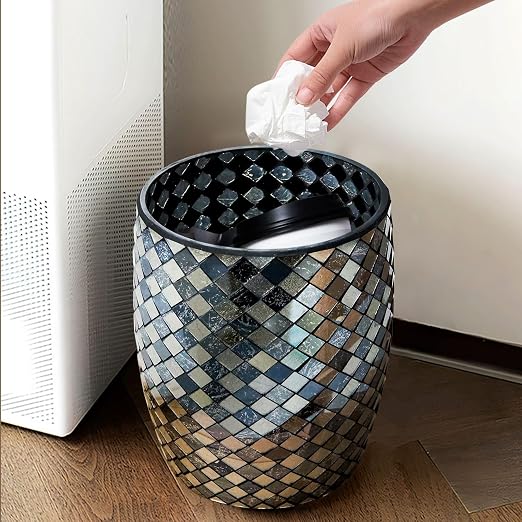 Escenzy Modern Bathroom Trash Can Mosaic Glass 5L | Decorative Small Garbage - Image 8