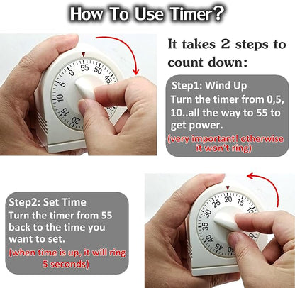 60 Minute Wind Up Timer, Visual Mechanical Timer - Image 3