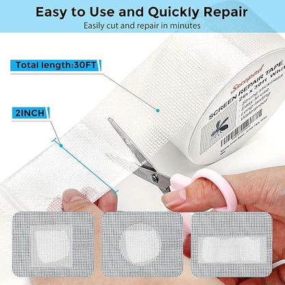White Window Screen Repair Tape, 2 in X 30 FT Kit - Image 2