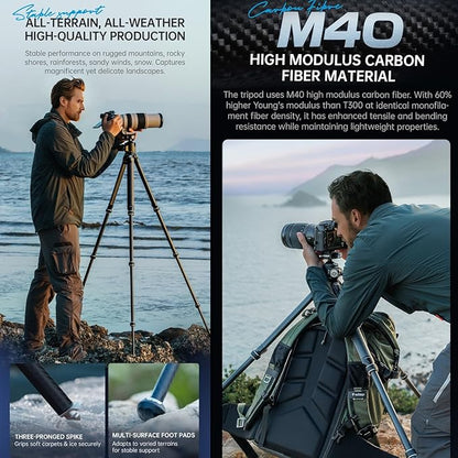 FALCAM TreeRoot F38 Quick Lock Camera Carbon Fiber Travel Tripod Max Payload 50Kg/110lbs (R140T)-T00A4904