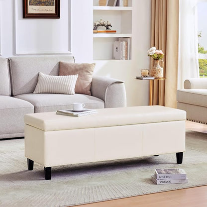HUIMO Faux Leather Storage Ottoman Bench 50.3 inch Extra Long Upholstered - Image 7