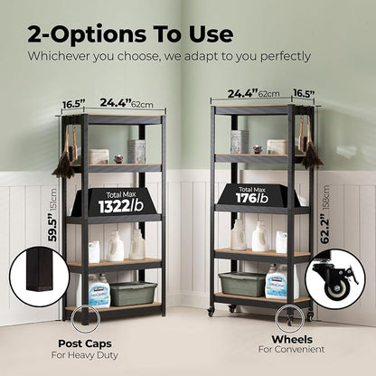 HOMEDANT House 5-Tier Metal Rolling Cart Shelf Rack Casters Heavy Duty - Image 5