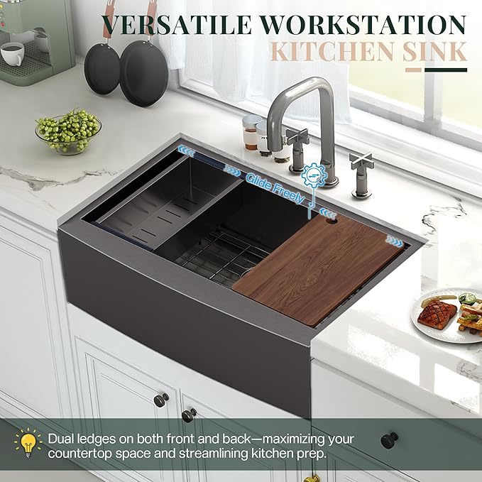 32.5-Inch Undermount Kitchen Sink Workstation, 16 Gauge Stainless Steel Single Bowl Kitchen Sink with Cutting Board, Drying Rack, Roll-Up Rack and Drain Assembly