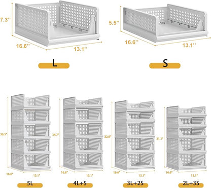 Proarea 5 Pack Stackable Plastic Storage Basket Closet Organizer Bin Foldable - Image 3