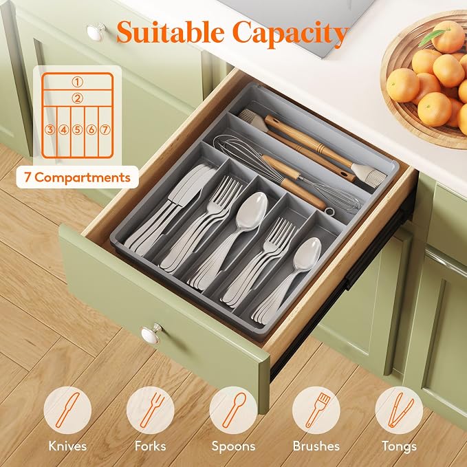 Lifewit Silverware Drawer Organizer Tray, Plastic Cutlery Storage - Image 4
