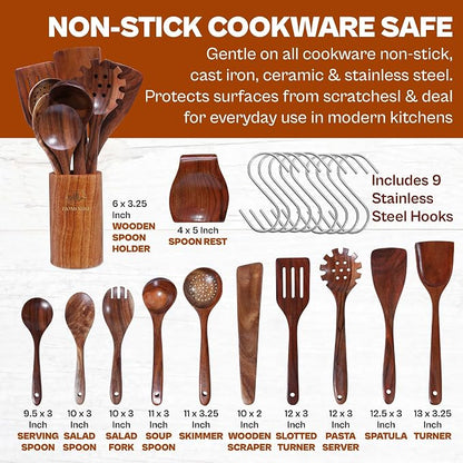 12-Piece Premium Teak Wooden Cooking Utensils Set – Heat-Resistant Spoons & - Image 3