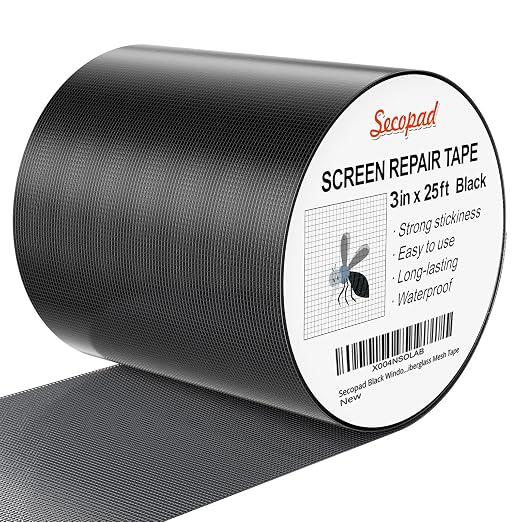 Black Window Screen Repair Tape, 3IN X 25FT Screen Repair Kit by Secopad