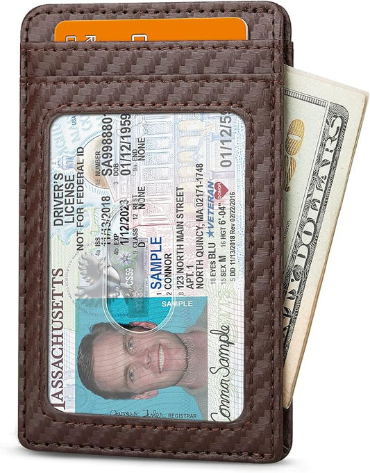 Buffway Mens Slim Wallet, Minimalist Thin Front Pocket Leather Credit Card Holder with RFID Blocking for Work Travel