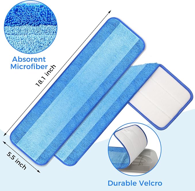 8-Pack Microfiber Cleaning Pads, 18-Inch Microfiber Mop Pads Compatible - Image 2