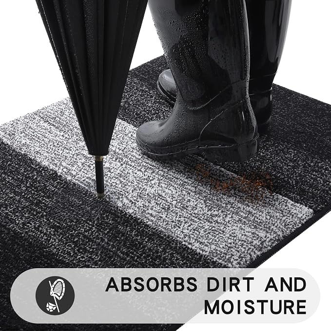 Kitinjoy Indoor Outdoor Door Mat, 40x32 Non-Slip Absorbent Dirt Trapper - Image 2