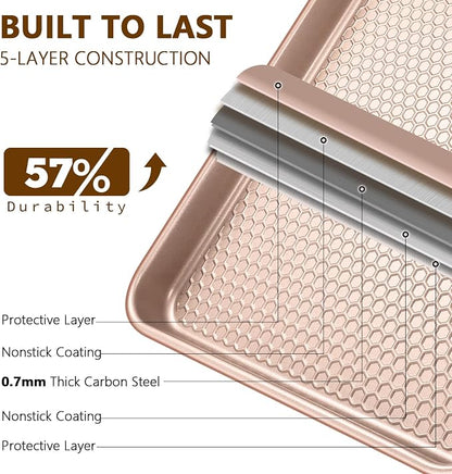 Wildone Baking Sheet Pan Set, Honeycomb Embossed Nonstick Baking Sheet 15x10 In - Image 3