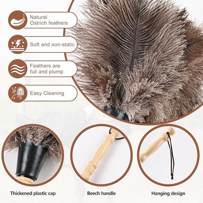 Ostrich Feather Duster 14" Natural Handheld Reusable Feathers Dusters - Image 3