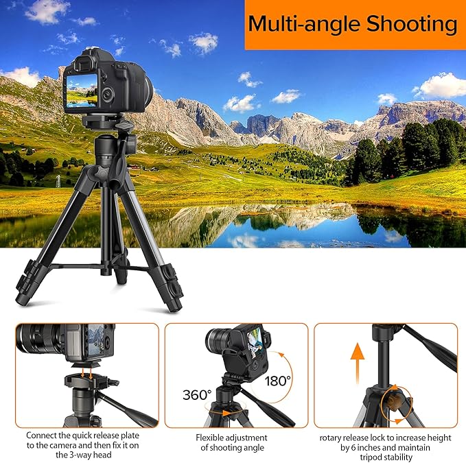 Camera Tripod 66.7 Inch, Patented 3-Way Rotating Portable Cameras Stand Professional Aluminum Travel Phone Camera Mount Monopod for Camera, Smartphone, Suitable for Various Live Vlogging