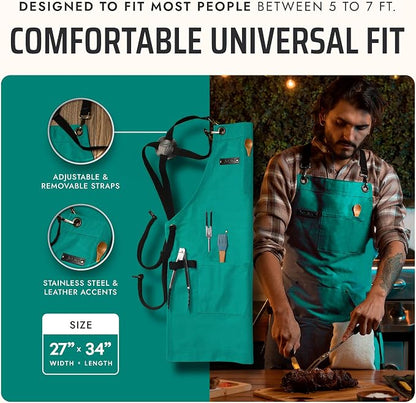 Asaya Chef and BBQ Apron with Bottle Opener and Hand Towel - 10oz Cotton Canvas - Image 5