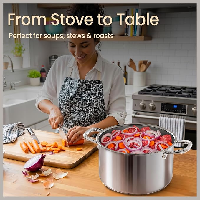Stainless Steel Stockpot with Tempered Glass Lid 12 Quart, Durable 18/0 - Image 5