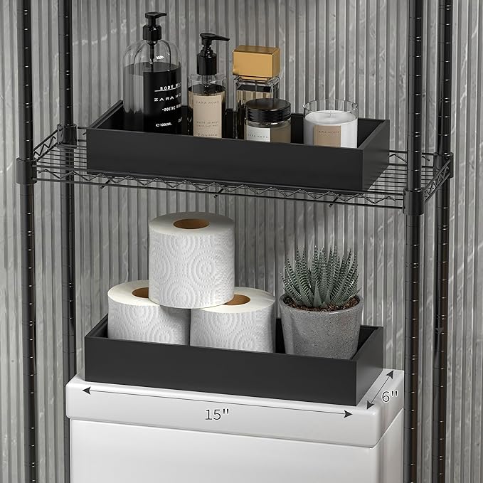 Kitchen Drawer Organizer Tray, Stackable Black Bamboo Drawer Organizer for Large Silverware, Utensils, Cutlery, Flatware, Junk, Dresser, Bathroom, 17" x 6" x 2.5" (Set of 2)