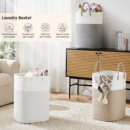 Laundry Basket, Woven Cotton Rope Laundry Hamper, Versatile Storage - Image 4