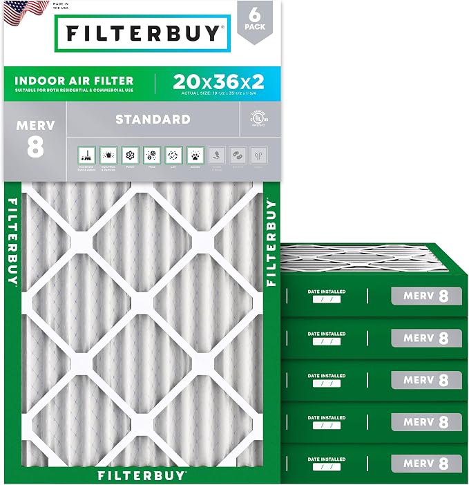Filterbuy 20x36x2 Air Filter MERV 8 Dust Defense Replacement, Electrostatic by Filterbuy