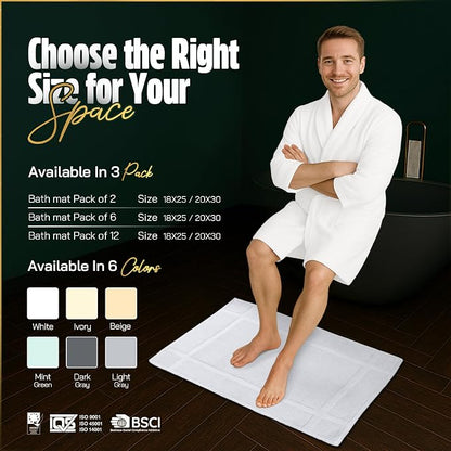 Pearl Linens Pack of 6 100% Cotton Bath Mat 20X30 inches, Soft & Absorbent - Image 3