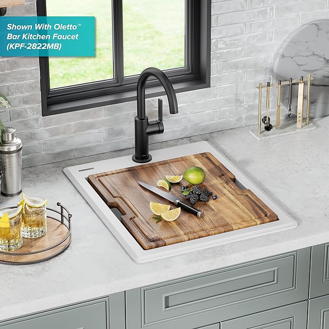 KRAUS Bellucci 18-inch Granite Workstation Drop In Top Mount Single Bowl Kitchen Sink in White with Accessories, KGTW12-18WH