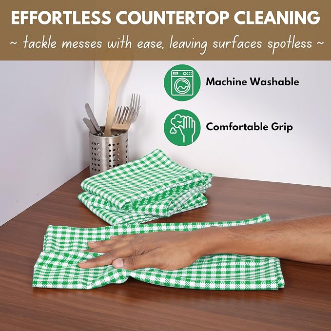 Native Fab Set of 12 Gingham Mini Check Kitchen Towels 16"x26" - Image 2