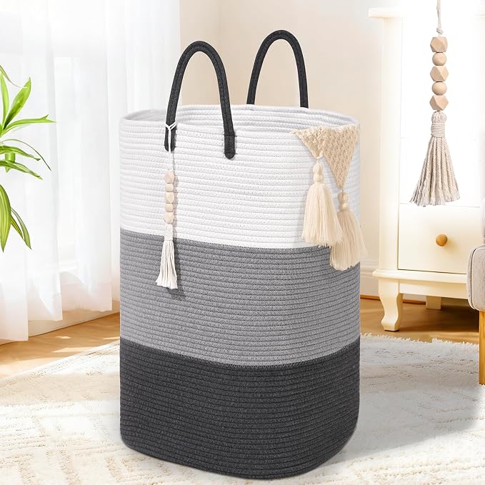 Woven Laundry Basket for Clothes, 65 L Large Rectangle Laundry Hampers by WENMER