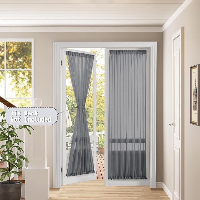 Tollpiz Sheer Door Curtain Closet Linen Textured Curtain Sheers Doorway Light - Image 2