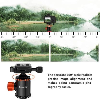 GEEKOTO Compact Aluminum Camera Tripod with 360° Ball Head, 77-Inch Professional Stand with 1/4" Quick Release Plate for DSLR, Video Conferencing, Travel and Work