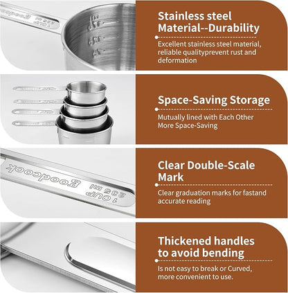 Measuring Cups and Spoons Set, Stainless Steel Measuring，4 Spoons, 4 Cups - Image 3