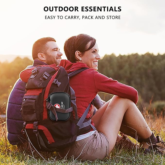 Mini First Aid Kit - 120 Piece Small Waterproof Hard Shell Medical Kit for Car, Home, Office, Travel, Camping, Sports, Outdoor, School - Emergency First Aid Supplies and Survival Kit (Black)