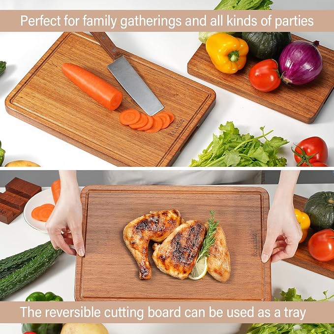 Solid Teak Wood Cutting Board Set One Piece Non Glued Large Thick Crack - Image 7