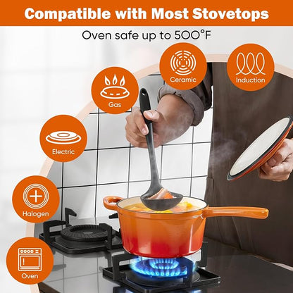 Homikit 1 QT & 2 QT Saucepan Set, Enameled Cast Iron Saucepan - Image 4