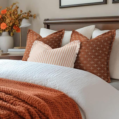 ZWJD Fall Throw Pillow Covers 26x26 Set of 2 Soft Polyester Textured Rust - Image 3