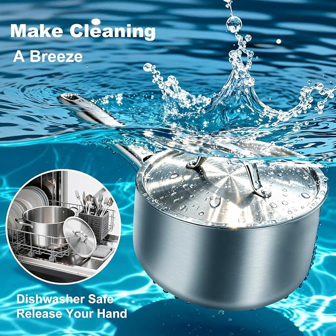 Saucepan Set with Lids, 3-Ply Stainless Steel Cookware 1.5QT, 3QT and 5QT - Image 5