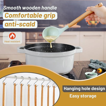 QMVESS Silicone Kitchen Utensils Set, Sturdy Insulation Wooden Handle Kitchen - Image 4