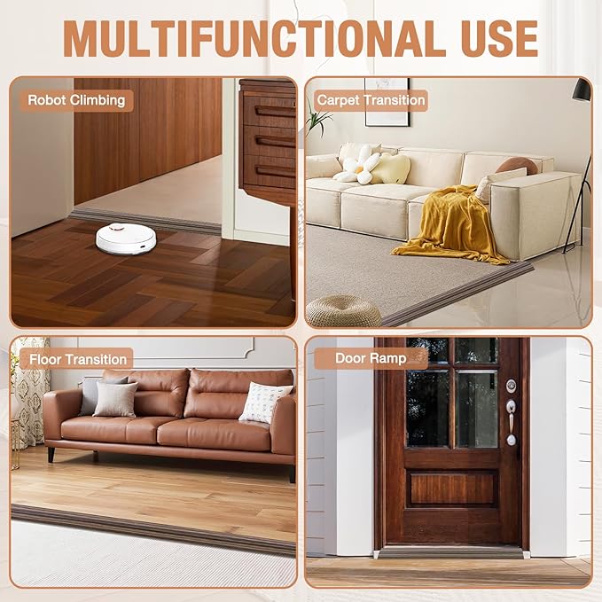 Floor Transition Strip Self Adhesive Vinyl Door Threshold for Doorways Carpet Edging Trim Overlap Edge Reducer for Laminate Floor, Carpet, Tile (Smoked Brown Wood Grain, 1/5" to 2/5", 10Ft)